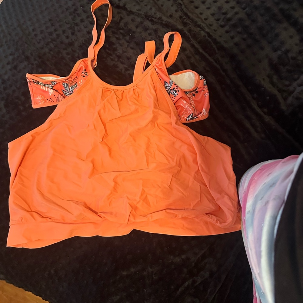 Orange Tank Top with Floral Bikini Top